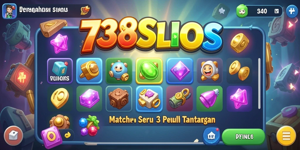 Screenshot gameplay 738SLOTS yang menunjukkan aksi Match-3 yang seru.