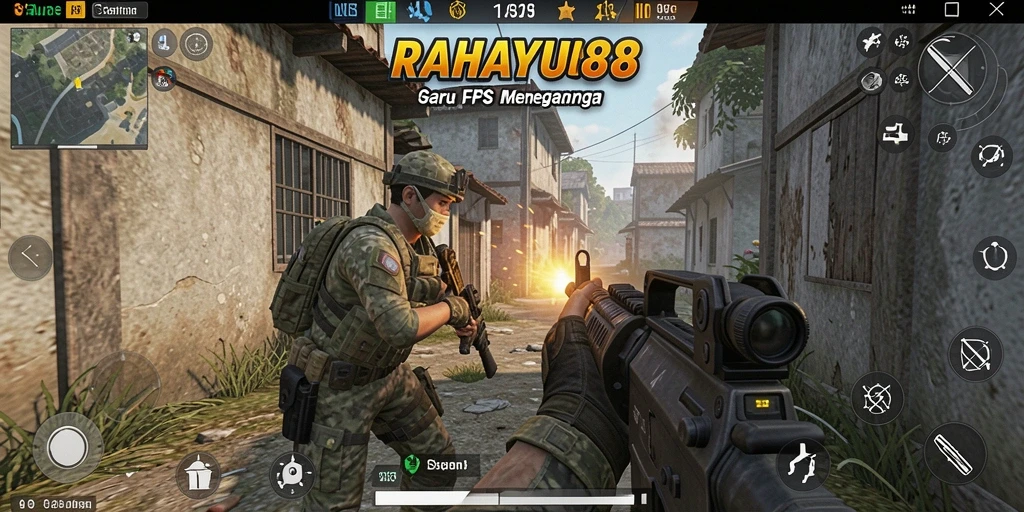 Screenshot RAHAYU88 menampilkan aksi tembak-menembak intens.