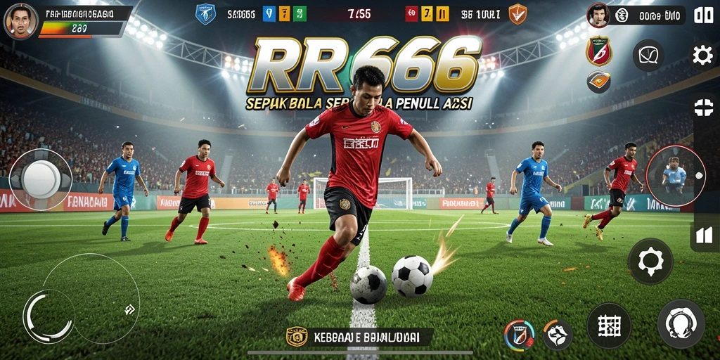 Tampilan gameplay menarik dari RR666 yang menggambarkan pertandingan sepak bola seru.