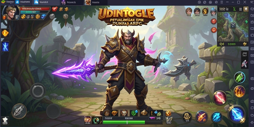 Screenshot gameplay ARPG yang menggambarkan pertarungan epik dalam UDINTOGEL.