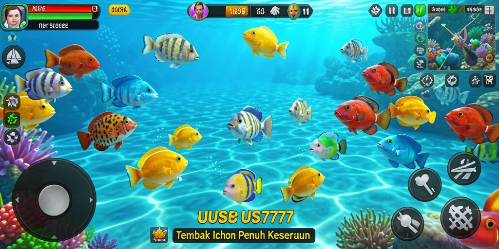 Tampilan gameplay UUS777 yang menarik dengan ikan berwarna-warni.